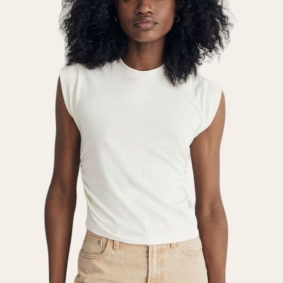 Madewell 90s Soft Side-Cinch Cropped Sleeveless Muscle Tee XS Lighthouse NWT - Picture 3 of 13